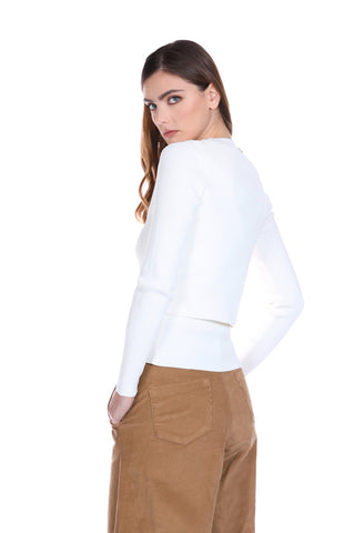 Cardigan ERJIN corto manica lunga scollo v con dettaglio anelli  più ganci costina