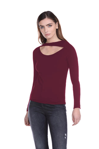 SIGAS long sleeve sweater with jewel button and porthole neckline