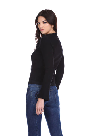 Cardigan WAZ corto manica lunga costina con profili georgette