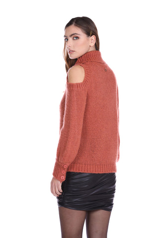 ANUNZY long-sleeved sweater with shoulder opening, turtleneck and buttons at the bottom of the sleeves