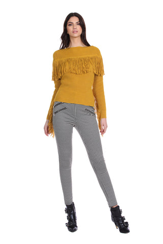 RETROS long sleeve shirt with fringes, straight neckline