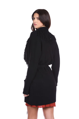 WUNTER long sleeve cardigan with fringes plus pockets plus belt