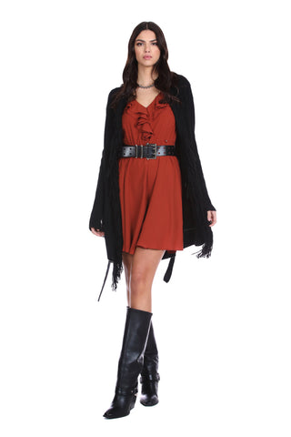 WUNTER long sleeve cardigan with fringes plus pockets plus belt