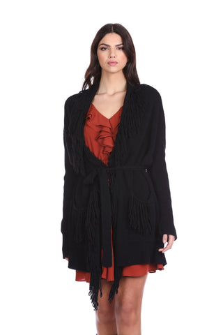 WUNTER long sleeve cardigan with fringes plus pockets plus belt