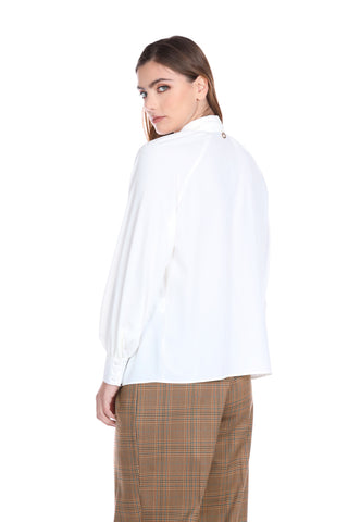 GIUTRU blouse with long sleeves, collar with pleats and sash and drop