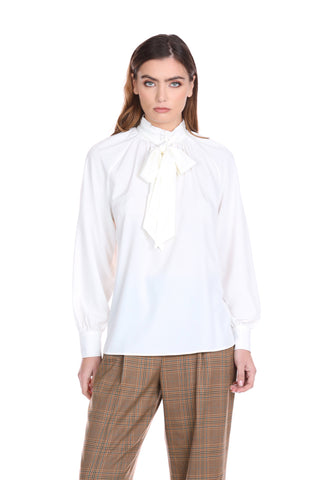 GIUTRU blouse with long sleeves, collar with pleats and sash and drop