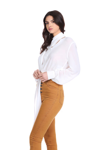 Camicia VRED manica lunga scollo v con foulard con punto smok