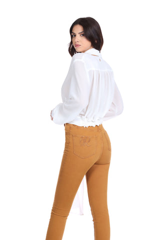 Camicia VRED manica lunga scollo v con foulard con punto smok