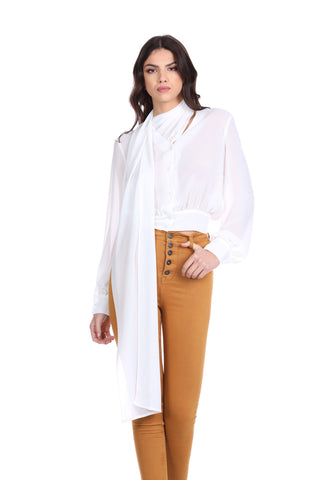 Camicia VRED manica lunga scollo v con foulard con punto smok