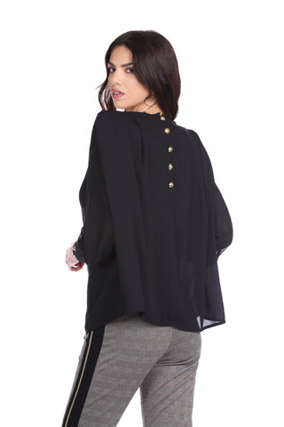 KENSEL long sleeve blouse with gold buttons and pleats