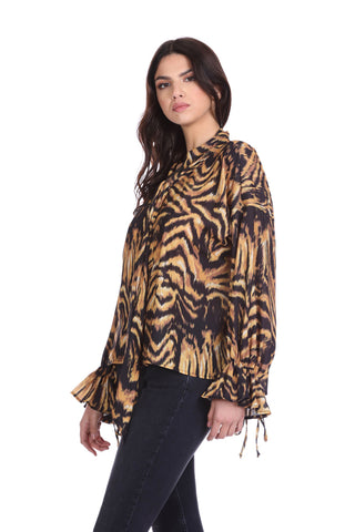 Camicia CHENAMO manica lunga con laccetti colletto con fusciacca animalier