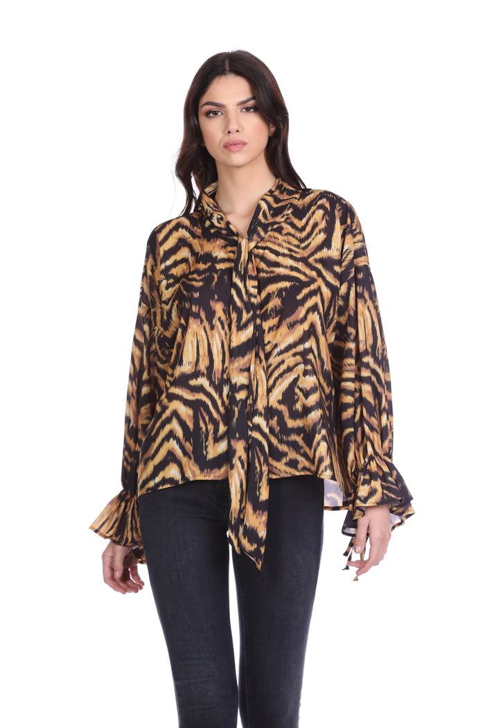 CHENAMO long-sleeved shirt with laces, collar with animalier sash
