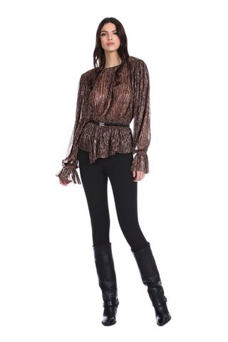 BRADI long sleeve blouse with drop back and pleated lurex curls