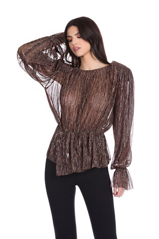 BRADI long sleeve blouse with drop back and pleated lurex curls