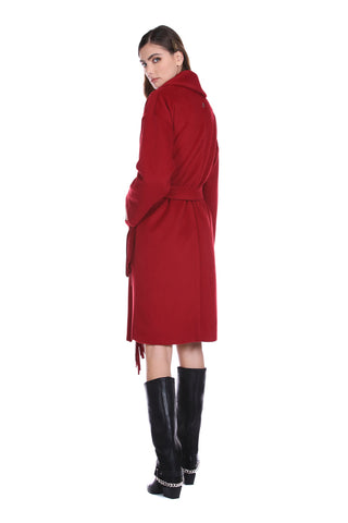 Cappotto NIU lungo manica lunga collo sciallato con frange con Cintura più tasche sfoderato