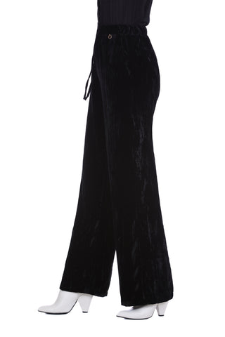 Pantaloni VERCIX vita alta con coulisse palazzo con tasche velluto