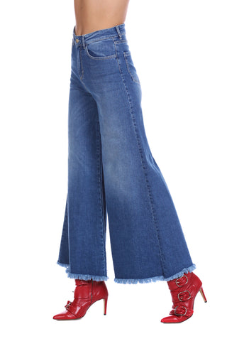 KONSER jeans high waist wide leg fringed 5 pocket denim