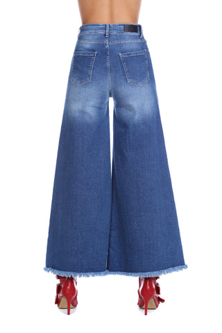 KONSER jeans high waist wide leg fringed 5 pocket denim