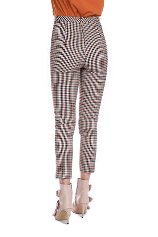 PERQU high-waisted trousers with chain strap and slits at the checkered bottom with gold
