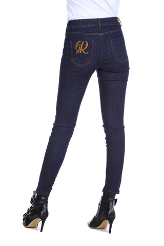 DAISY jeggings high waist 5 pockets plus dark denim logo embroidery