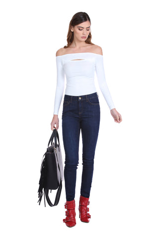 Jeans FLOORA push-up 5 tasche più ricamo logo denim scuro