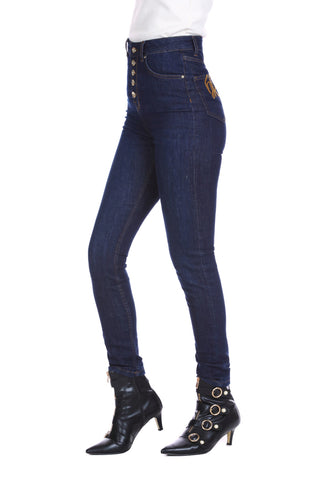 COLLI high-waisted jeans with buttons and dark denim logo embroidery