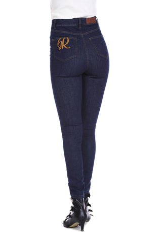 COLLI high-waisted jeans with buttons and dark denim logo embroidery