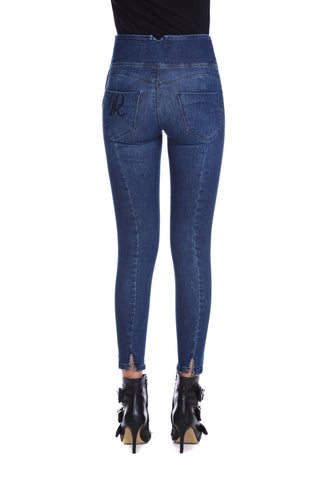 WOWU high waist jeggings with zip and denim pocket embroidery 