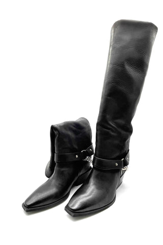 SPAZIA high camper boots with leather strap and chain