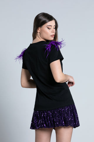 SHIBUYA half-sleeve T-Shirt with detachable feathers and logo print