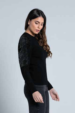 Maglia MOA manica lunga a sbuffo con pieghe più strass