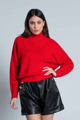 Maglia FANTAS manica lunga spalla scesa ampia con collo vulcano p. uncinetto