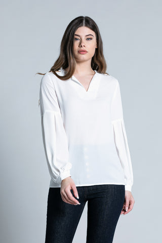 SELOR long sleeve blouse with fake button pleats. more detail riding buckles