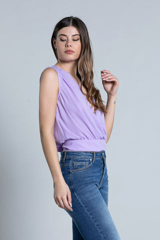 BORNY short sleeveless blouse with crossover neckline and buttons