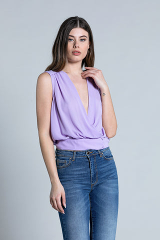 Blusa BORNY corta senza maniche scollo incrocio più bottoncini