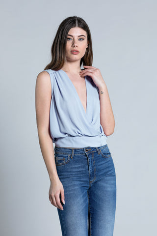BORNY short sleeveless blouse with crossover neckline and buttons