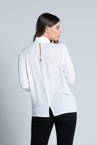 VIENNE long sleeve blouse with drop plus sash plus back vent plus pleats