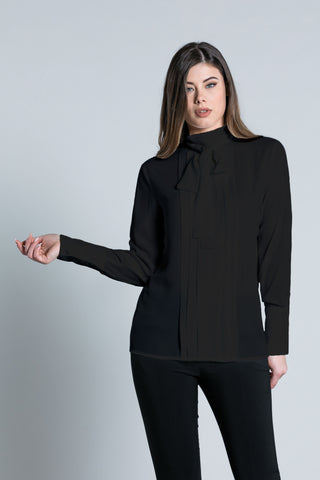 VIENNE long sleeve blouse with drop plus sash plus back vent plus pleats