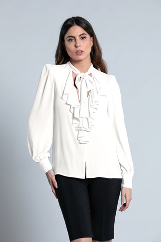 Blusa TATE sc.v profondo manica lunga con gale più fiocco collo
