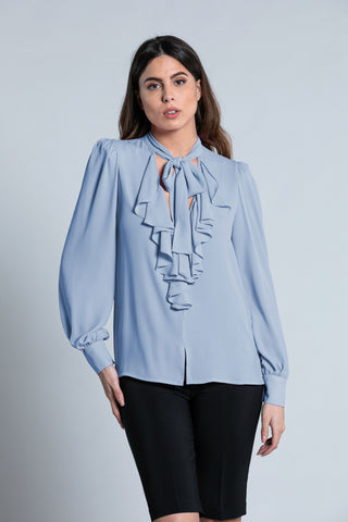 Blusa TATE sc.v profondo manica lunga con gale più fiocco collo