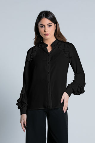 Camicia TAI manica lunga collo koreana più rouches