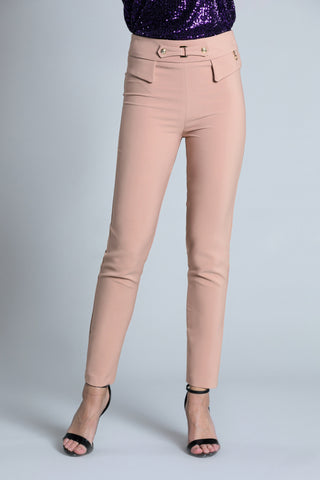 High-waisted CALA trousers with strap, buttons and flaps