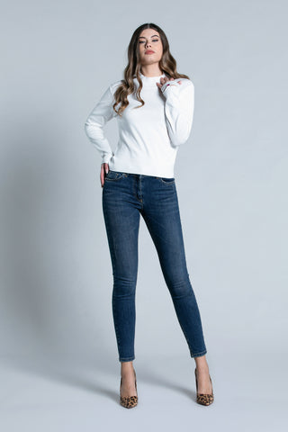 Jeans MARILYN_A 5 ts con ricamo logo più abrasioni più zip f.do medium blue denim