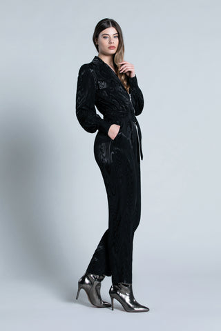 Jumpsuit KAI lunga manica lunga collo camicia con zip più tasche arriccio più dett.Cintura vita