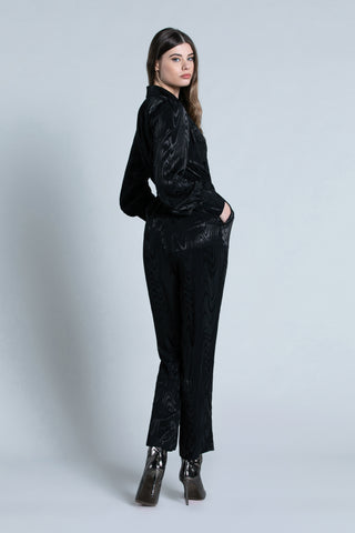 Jumpsuit KAI lunga manica lunga collo camicia con zip più tasche arriccio più dett.Cintura vita