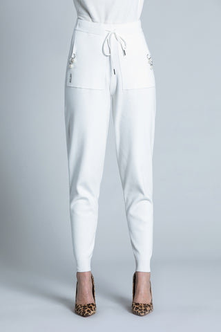 WETIO high-waisted trousers with rib plus drawstring plus pockets with rings plus pearls