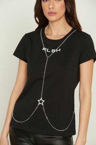 CORVO half-sleeve t-shirt with print plus rhinestones and necklace