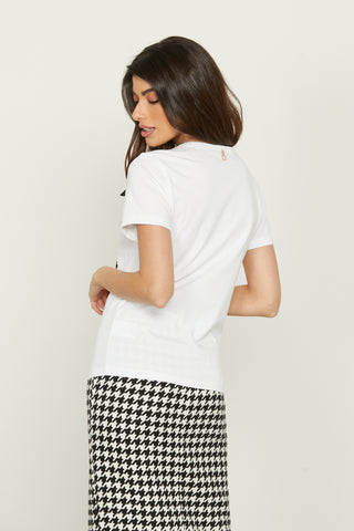FRECCIATINA half-sleeved t-shirt with print plus pearl necklace and ribbon