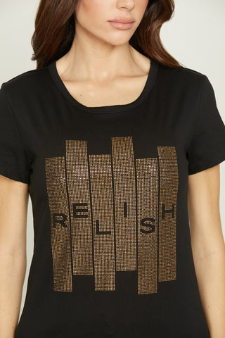 SULTANO half sleeve t-shirt with rhinestones