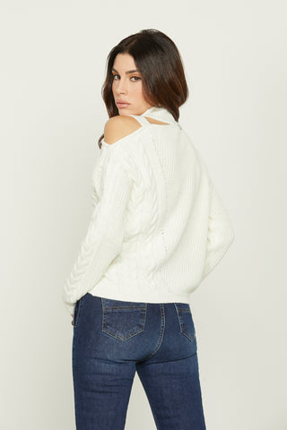 CLARISSA long-sleeved volcano collar shirt with opening and strap with buckle